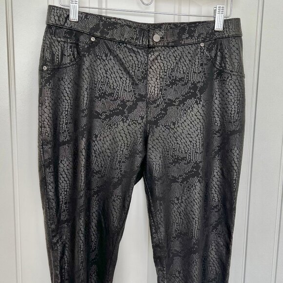 HUE Gold Metallic Python Coated Microsuede Mid-Rise Pockets Black Jegging Large - Picture 5 of 10